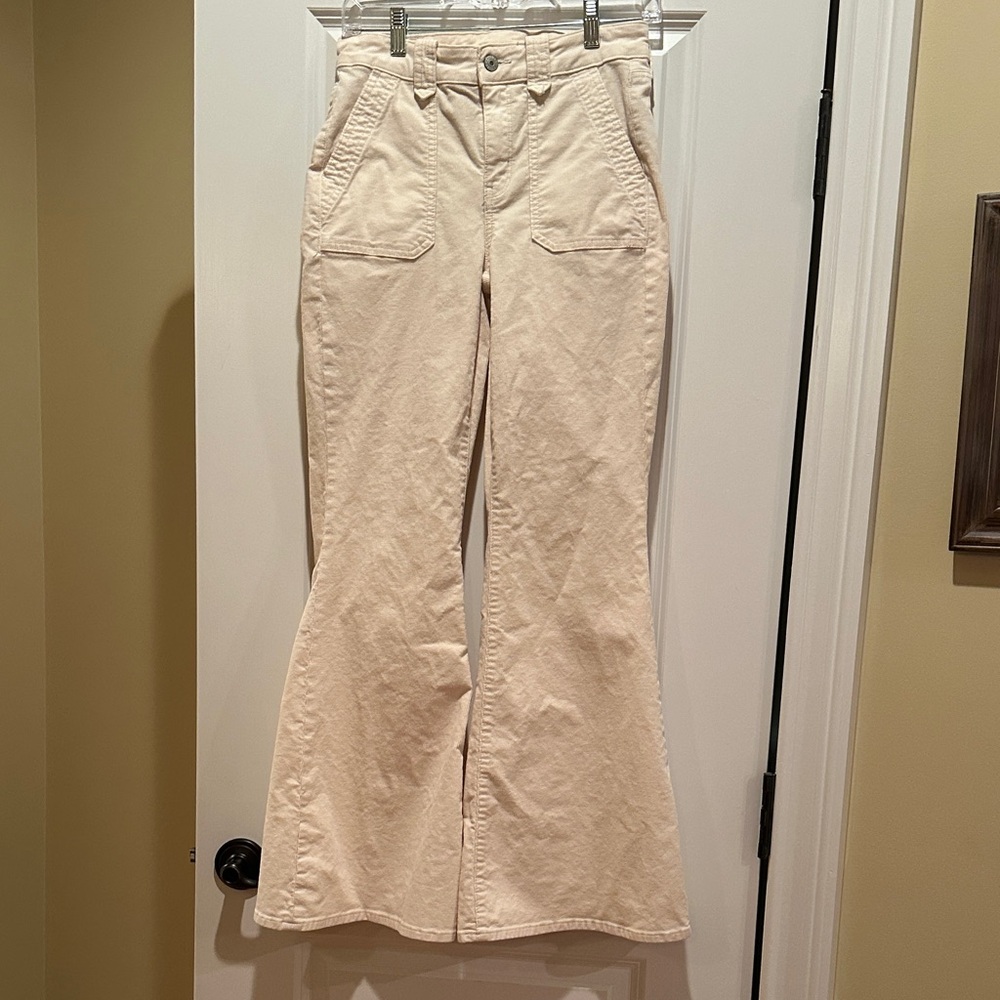 American Eagle Outfitters Cream Corduroy Flare Jeans